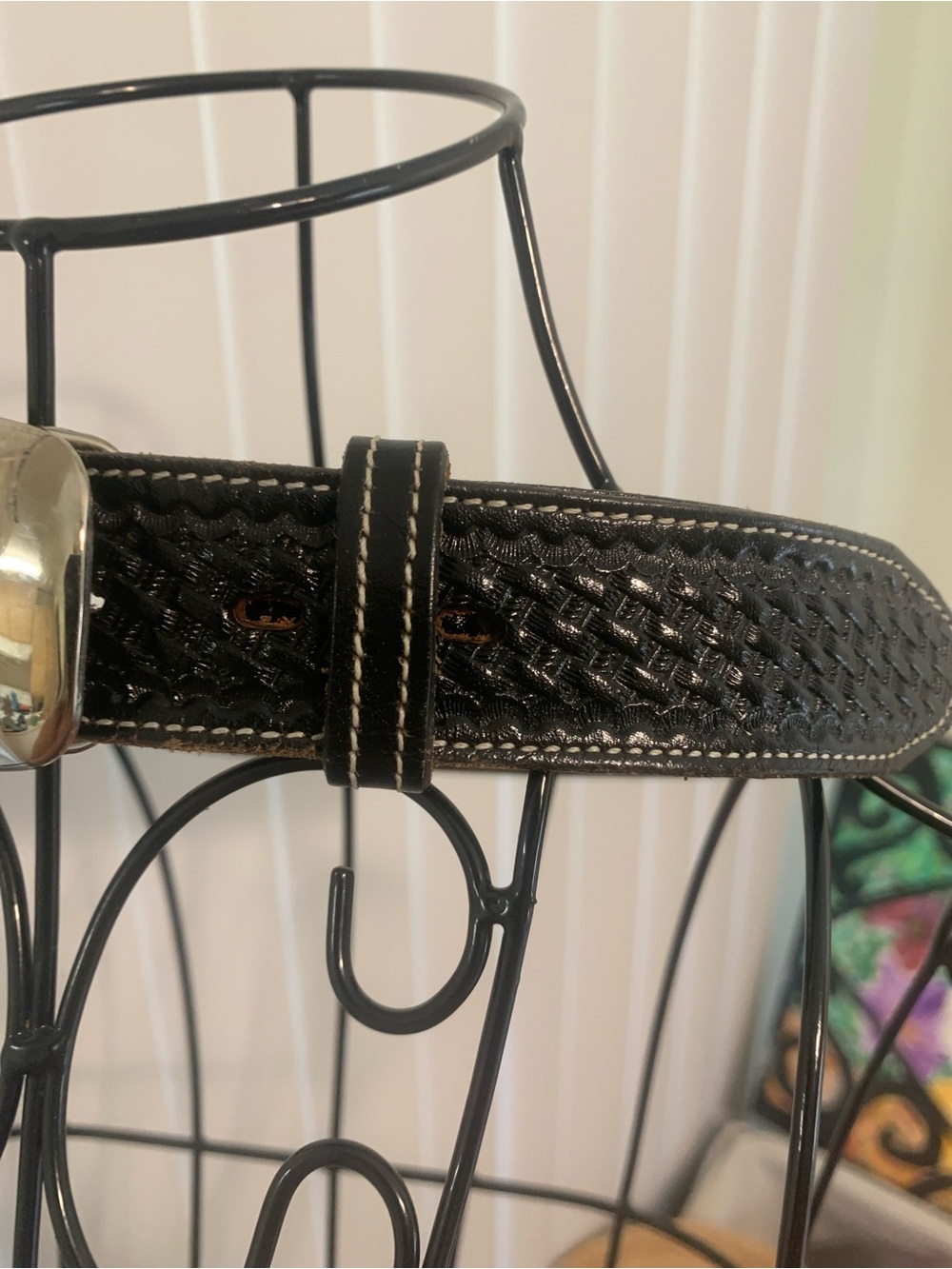 Black Leather Women's Belt with Turquoise leather and Concho Accent - Picture 4 of 7